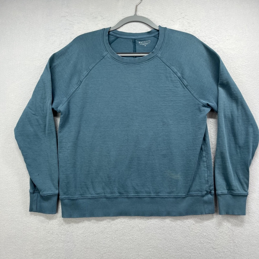 Athleta Sweatshirt Women M Teal Blue Raglan Crew Neck Slub Knit Pullover Sweater